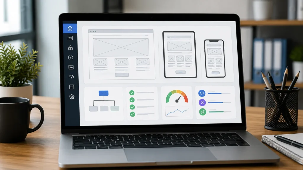 Website development process with design, structure, and optimization