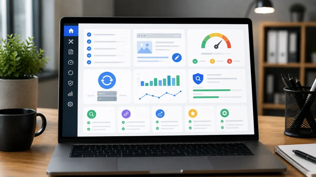 Website management process for updates, backups, and SEO improvements